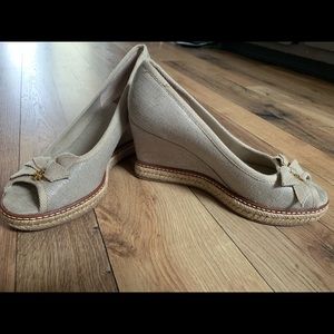 Tory Burch tan canvas wedge